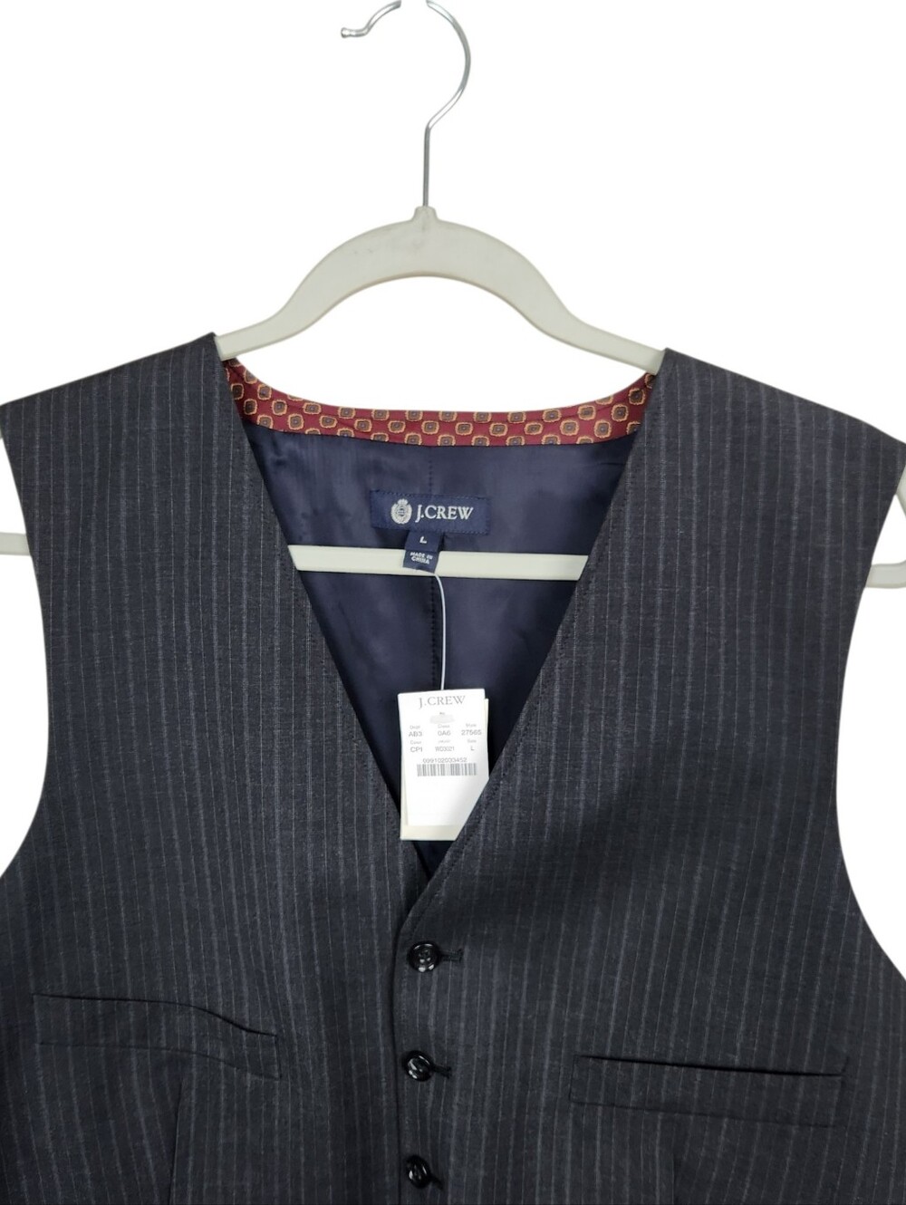 J. Crew Dark Grey Black Pinstripe Suit Vest NWT Wool 27565 Formal Mens Size L